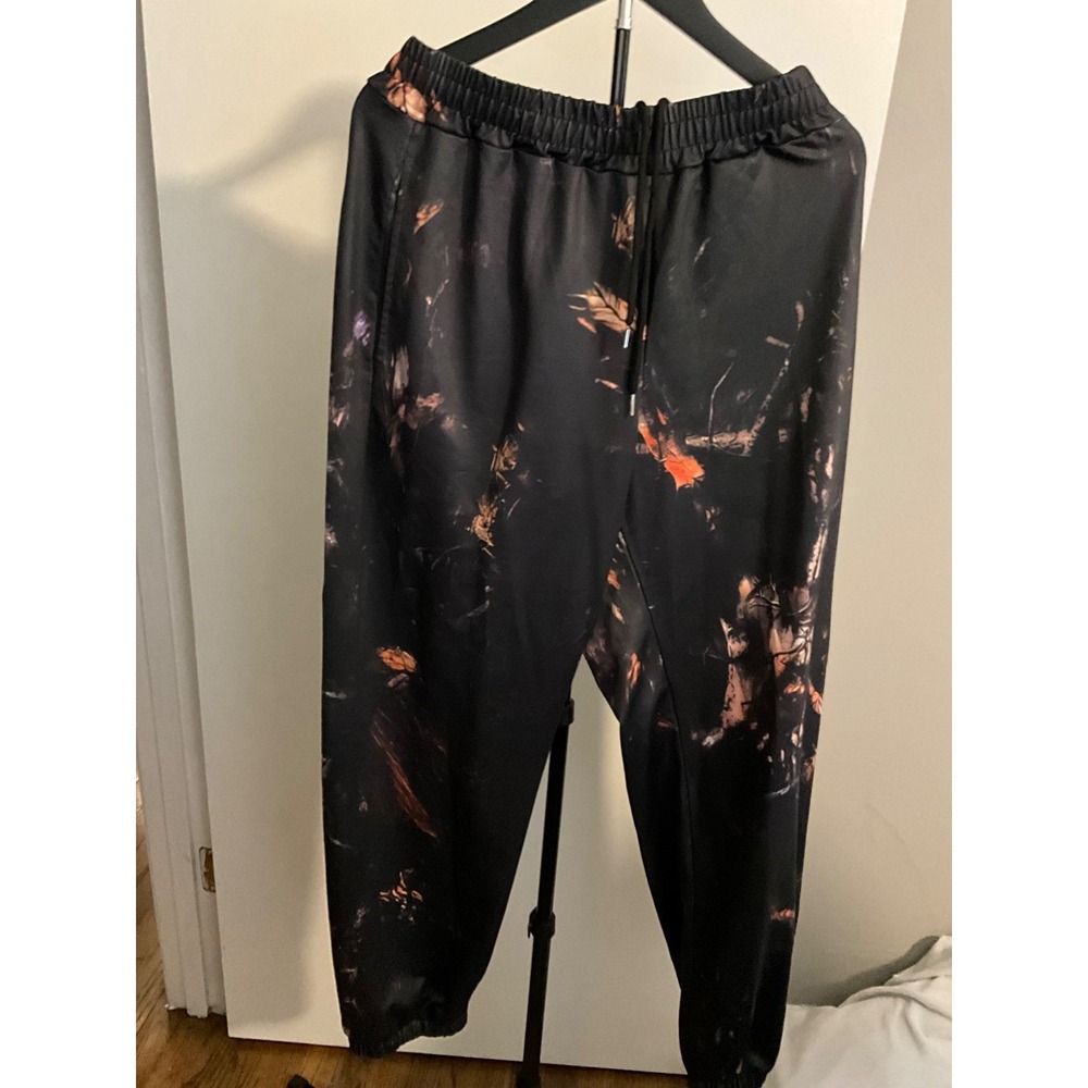 Unbranded Abstract Flame Foliage Print Jogger Pants Mens XL Black Streetwear